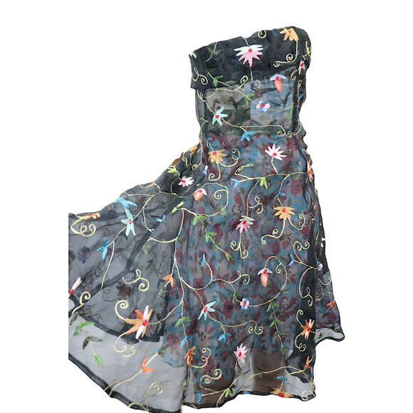 RARE Georges Lévesque Pour Scandale Floral Embroidered Multi Print Sheer Dress - Picture 1 of 10